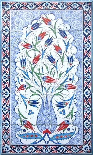 60x100 Cm Lalezar İznik Desenli Kütahya Çini Pano