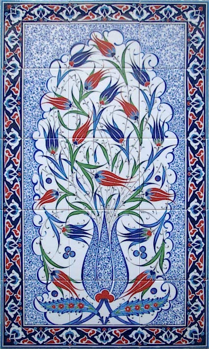 60x100 Cm Lalezar İznik Desenli Kütahya Çini Pano