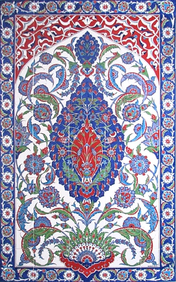 100x160 Cm ED 650 Göbekli Madalyon Desenli El dekoru Çini Pano
