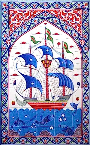 100x160 Cm ED 651 Osmanlı Kalyon Gemi Desenli El dekoru Çini Pano