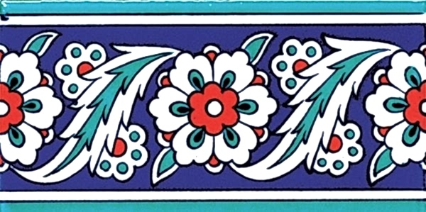 10x20 Cm KS 8 İznik Çiçek Desenli Seramik Çini Bordür
