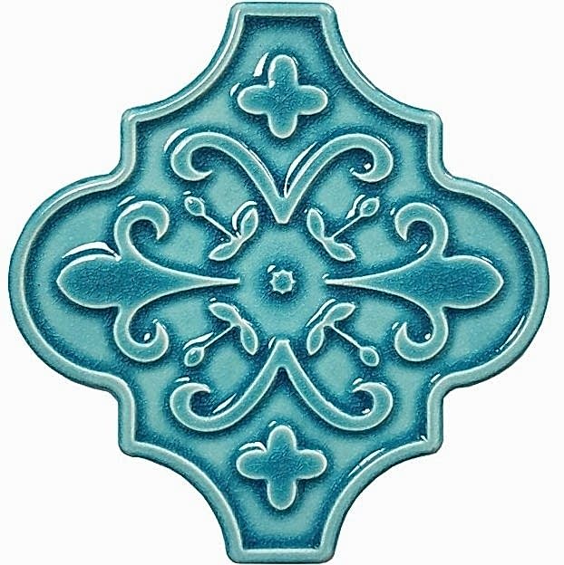 12x12 Ottoman Çiçekli Arabesk Turkuaz Çini