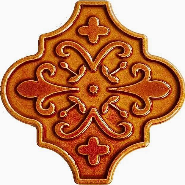 12x12 Ottoman Çiçekli Arabesk Karamel Çini