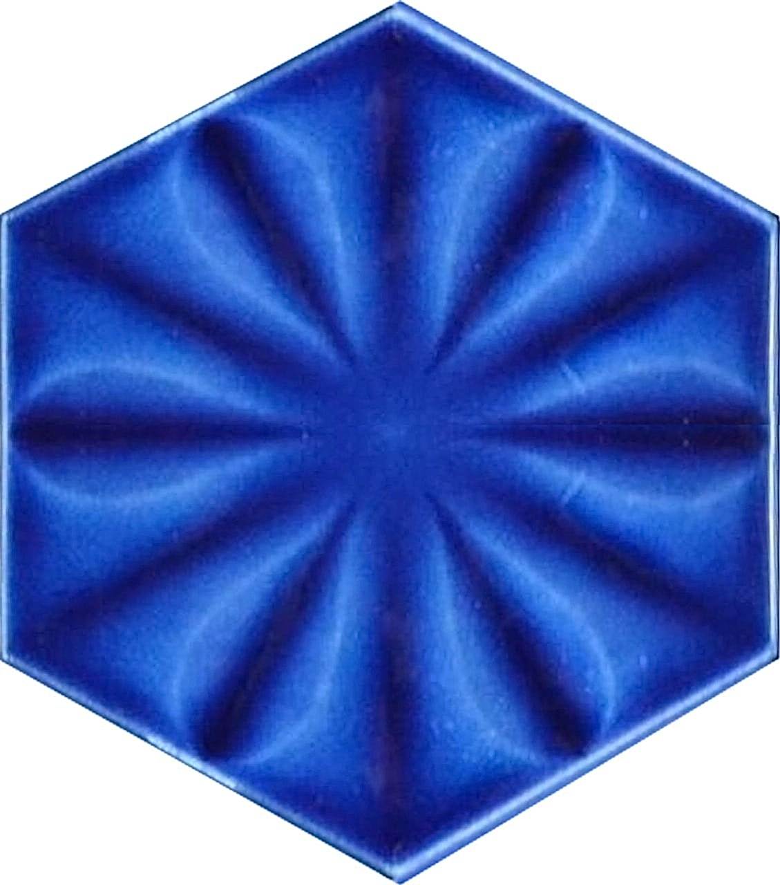 15x17 Cm Çiçekli Kobalt Altıgen Seramik