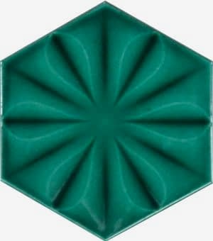15x17 Cm Çiçekli Yeşil Altıgen Seramik