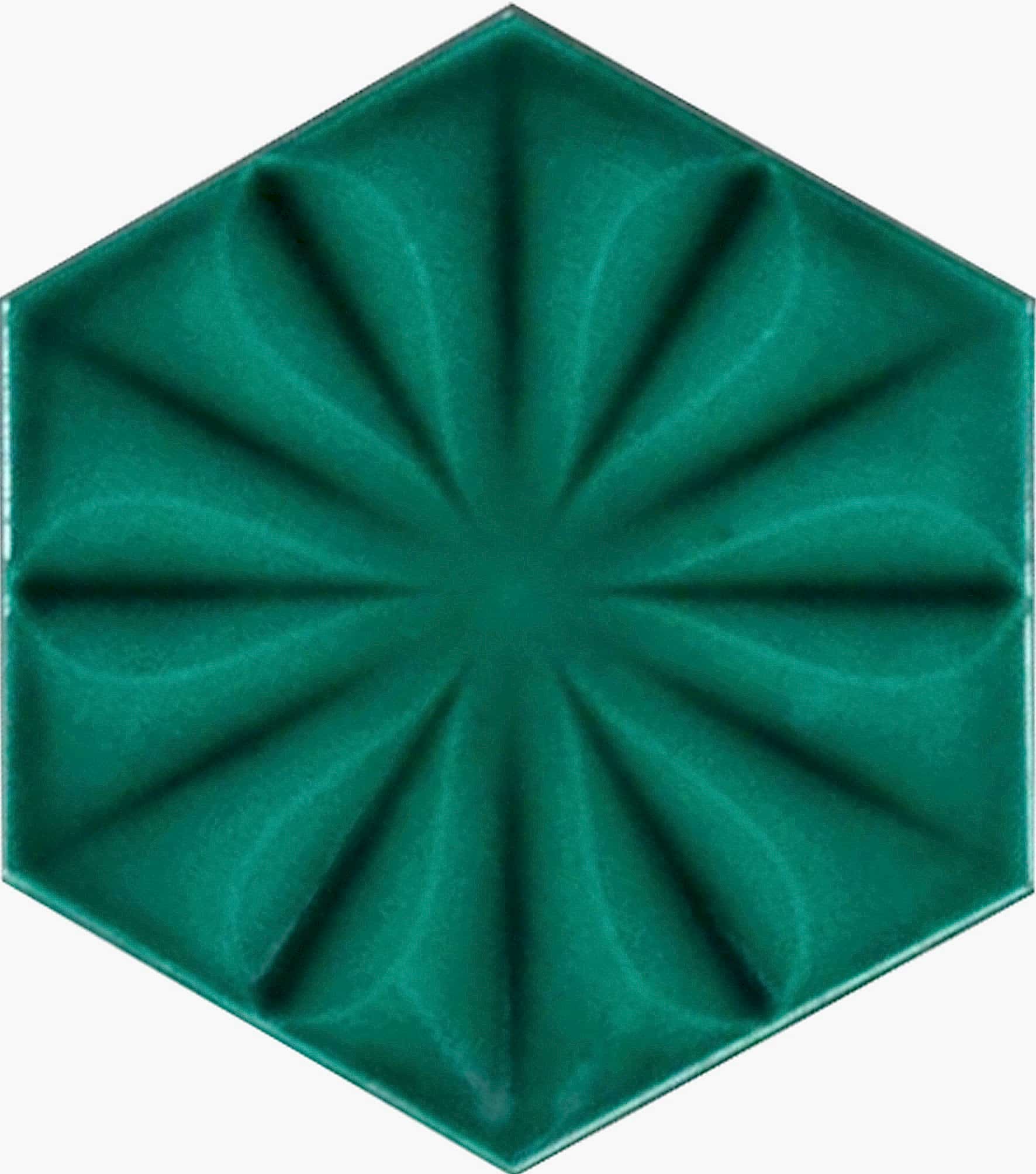 15x17 Cm Çiçekli Yeşil Altıgen Seramik