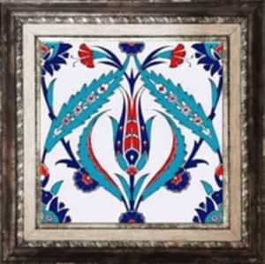20x20 Cm Ac 2 Kırmızı Lale Desenli İznik Çini Seramik Karo
