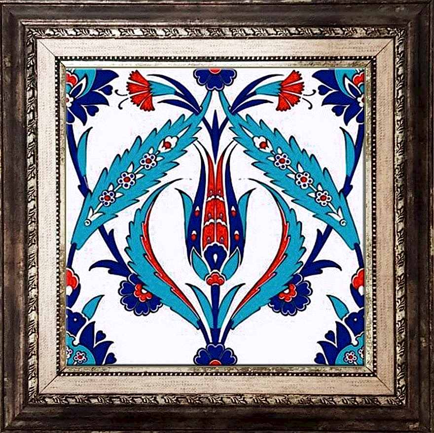 20x20 Cm Ac 2 Kırmızı Lale Desenli İznik Çini Seramik Karo