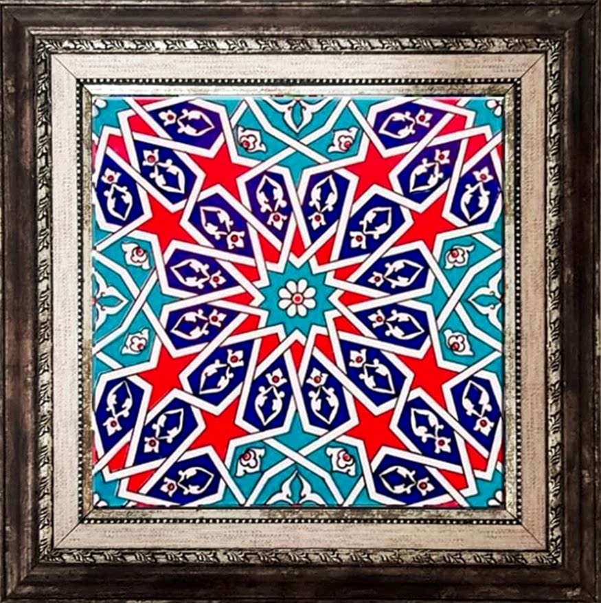 20x20 Cm Ac 28 Geometrik Desenli İznik Kırmızı Çini Karo