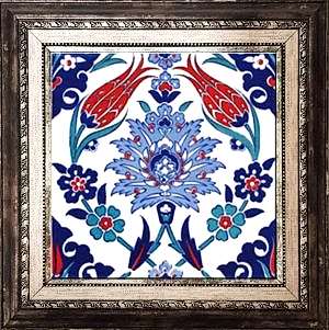 20X20 Cm Ac 4 İznik Lale Desen Kütahya Çini Karo Seramik Çerçeveli