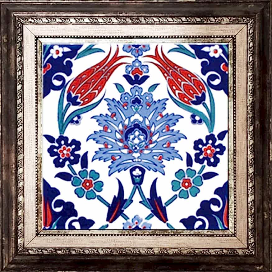 20X20 Cm Ac 4 İznik Lale Desen Kütahya Çini Karo Seramik Çerçeveli