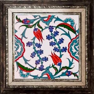 20x20 Cm Ac 5 İznik Dönence Çiçek Desenli Çini Karo