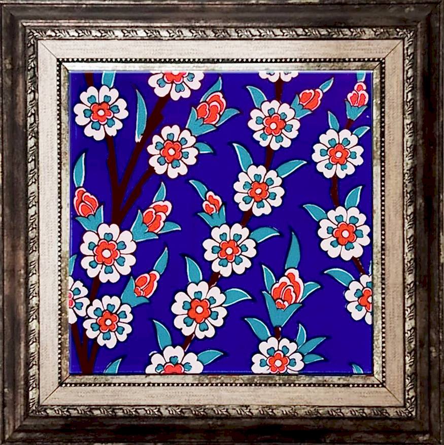 20x20 Cm Ac 60 Kobalt Papatya Kütahya Çini Desenli Karo