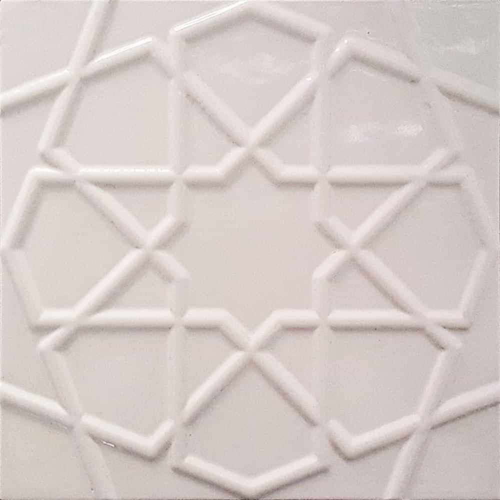 20x20 Cm Rölyefli Beyaz Selçuklu Yıldız Deseni Çini Karo