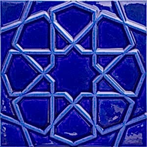 20x20 Cm Rölyefli Kobalt Selçuklu Yıldızı Deseni Çini Karo