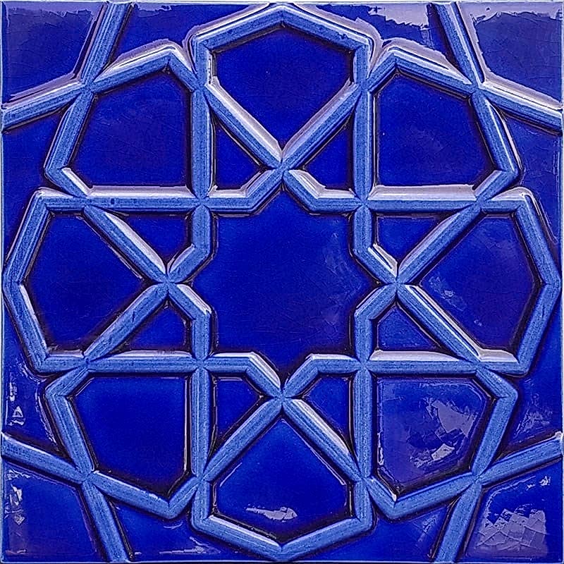 20x20 Cm Rölyefli Kobalt Selçuklu Yıldızı Deseni Çini Karo