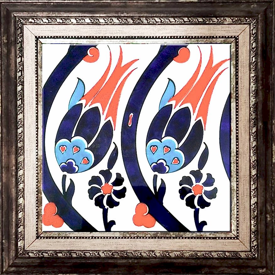 20x20 Cm SP 77 Kütahya Çinisi İznik Lale Desen Çini Karo