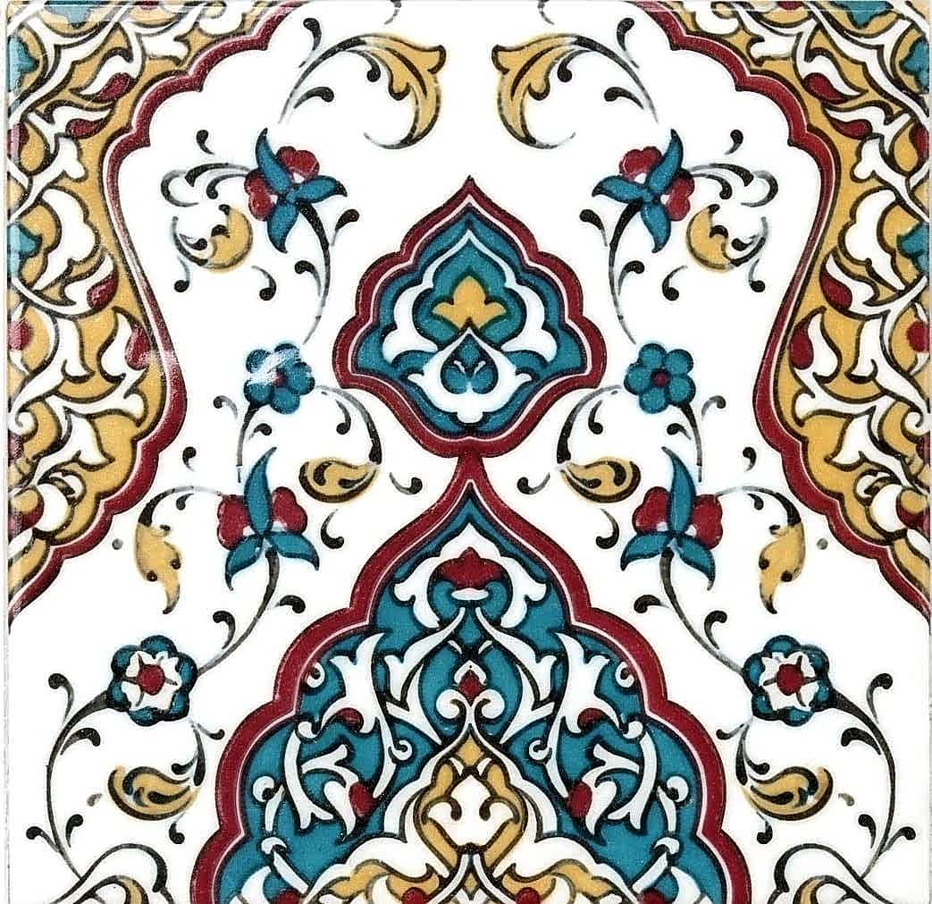 20x20 Cm SP 79 Kütahya Çinisi Osmanlı Desenli Turkuaz  Çini Karo