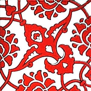 20x20 Cm SP 83 Kırmızı Beyaz İznik Rumi Desenli Çini Karo