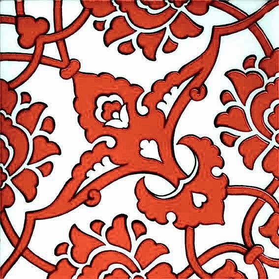20x20 Cm SP 83 Kırmızı Beyaz İznik Rumi Desenli Çini Karo