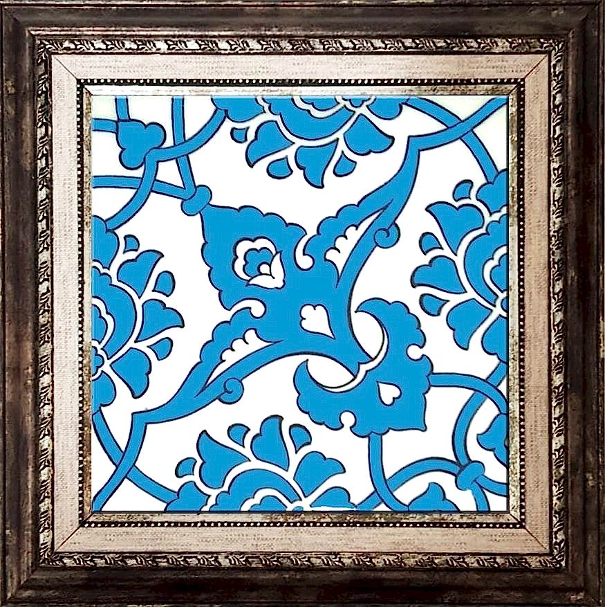 20x20 Cm SP 83 Mavi Beyaz İznik Rumi Kütahya Çini Karo