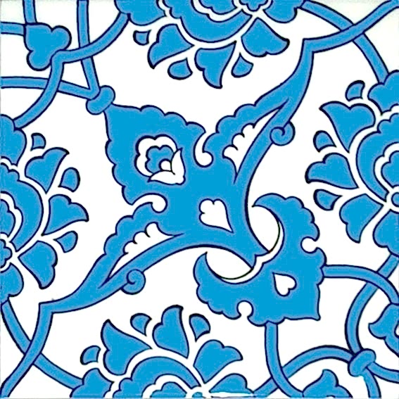 20x20 Cm SP 83 Mavi Beyaz İznik Rumi Kütahya Çini Karo