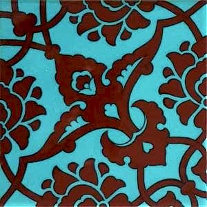 20x20 Cm SP 83 Turkuaz Kahve Kütahya Çini Seramik Karo