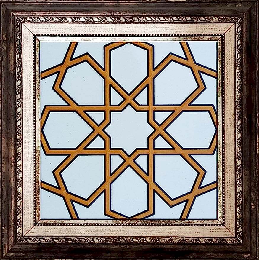 20x20 Cm SP 89-v Sarı Beyaz Türkmen Yıldızı Çini Karo