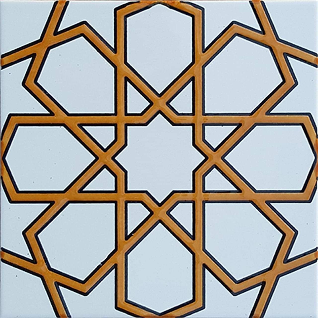 20x20 Cm SP 89-v Sarı Beyaz Türkmen Yıldızı Çini Karo