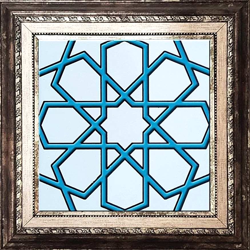 20x20 Cm SP 89-v Turkuaz Beyaz Türkmen Yıldızı Çini Karo