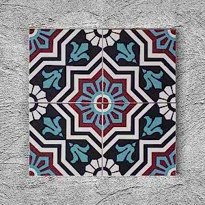 20x20 Cm YC 12 Siyah Kırmızı  Türkmen Yıldızı Yer Çinisi