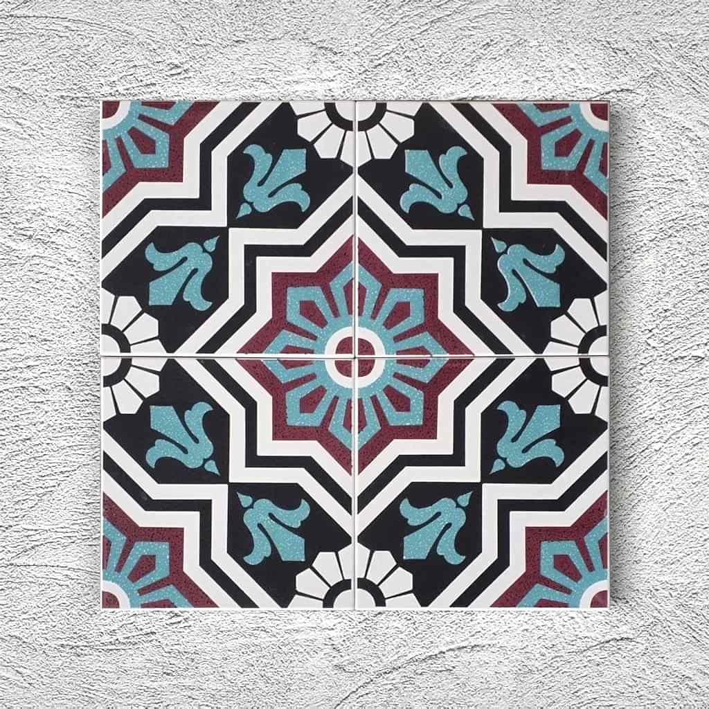 20x20 Cm YC 12 Siyah Kırmızı  Türkmen Yıldızı Yer Çinisi
