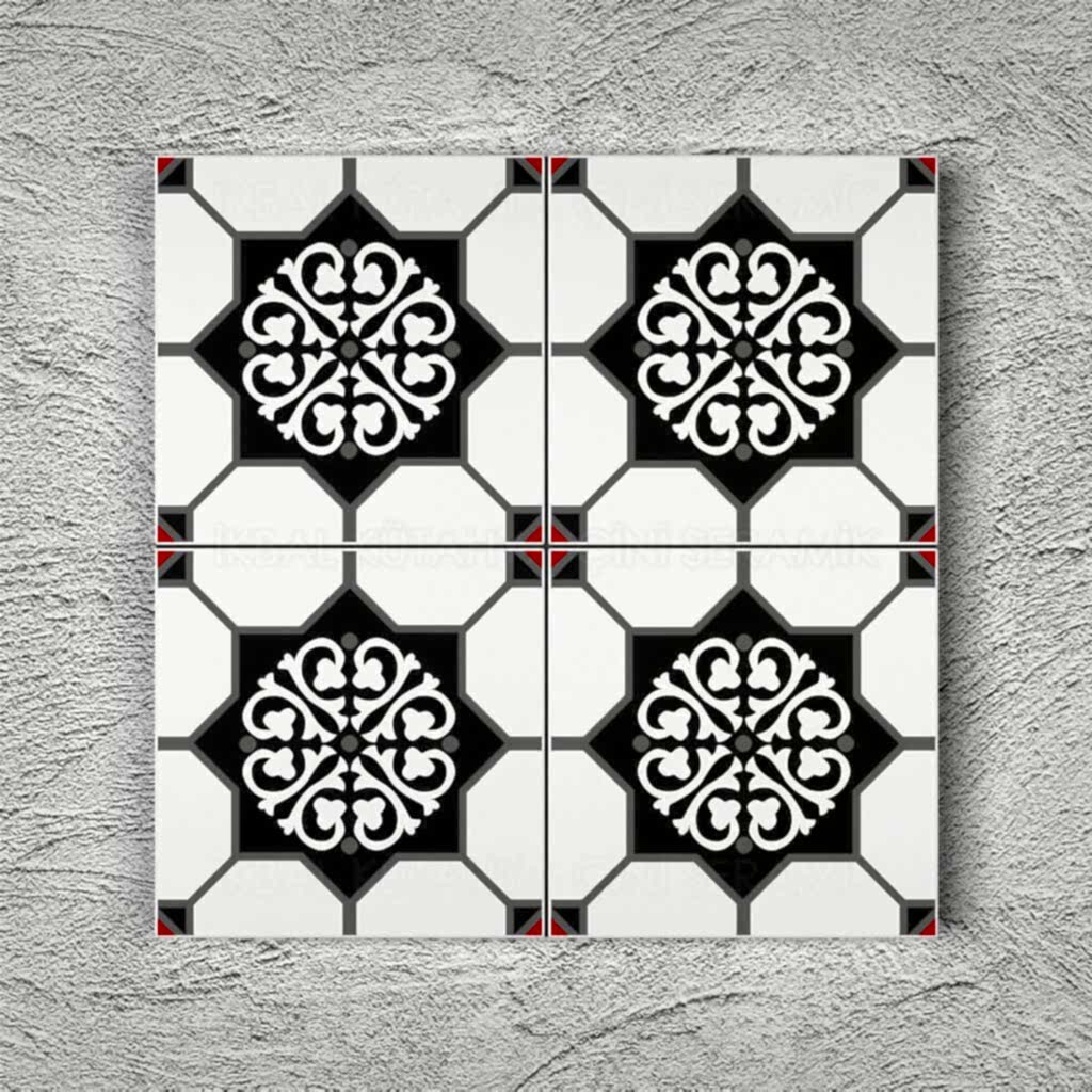 20x20 Cm YC 18 Siyah Gri Yıldız Yer Çinisi