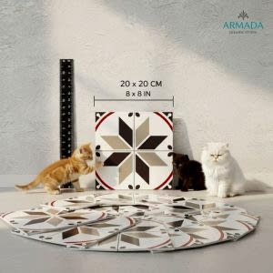 20x20 Cm YC 35 Gri Kahve Geometrik Yer Çinisi