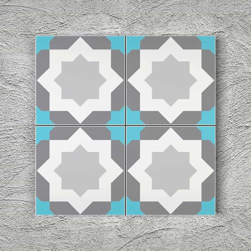 20x20 Cm YC 39 Gri Mavi Türkmen Yıldızı Yer Çinisi