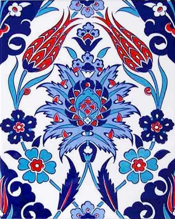 20x25 Cm Ac 1004 Kırmızı Laleli Kütahya Çini Seramik Karo