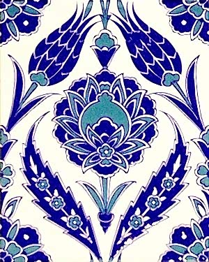 20x25 Cm Ac 308 Mavi Beyaz Lale desen Kütahya Çini Karo