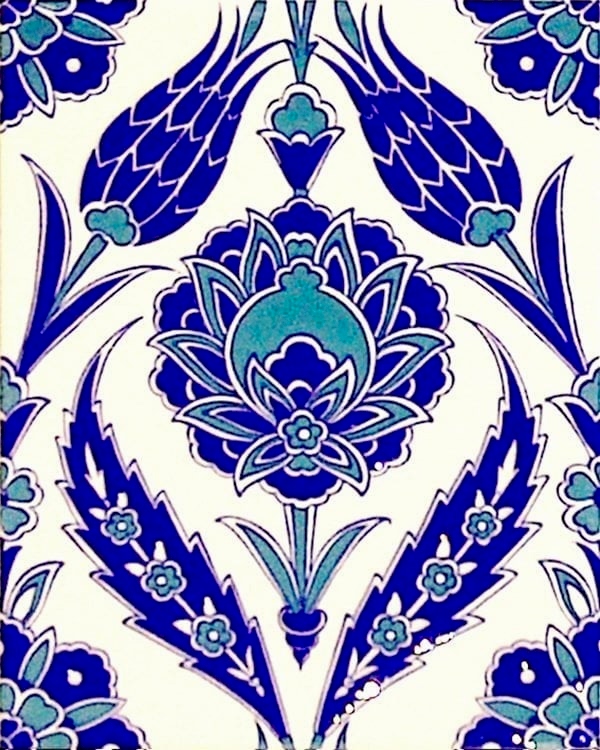 20x25 Cm Ac 308 Mavi Beyaz Lale desen Kütahya Çini Karo