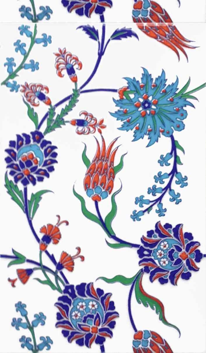25x40 Cm SP 405 Desenli İznik Çini Karo Lale Karanfil