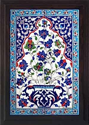 40x60 Cm ED 515 Mavi Saksılı Eldekoru Çini Pano