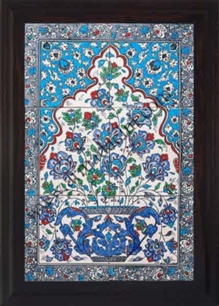 40x60 Cm ED 607 Mavi Saksılı Eldekoru Çini Pano