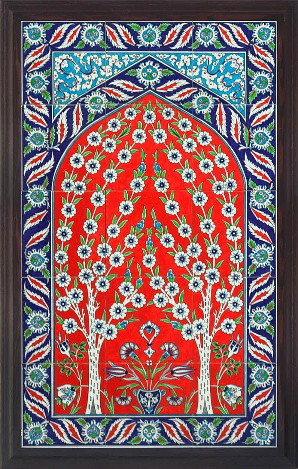 60x100 Cm ED 623 Kırmızılı Hayat ağacı Çini Pano