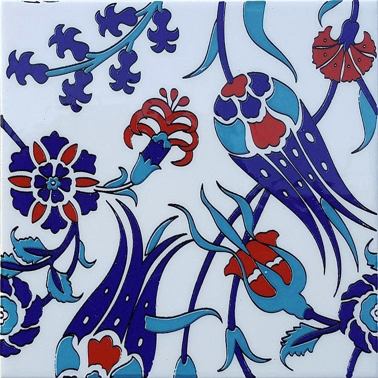 20x20 Cm SP 105 Lale Çiçek Desen Kütahya İznik Çini Karo