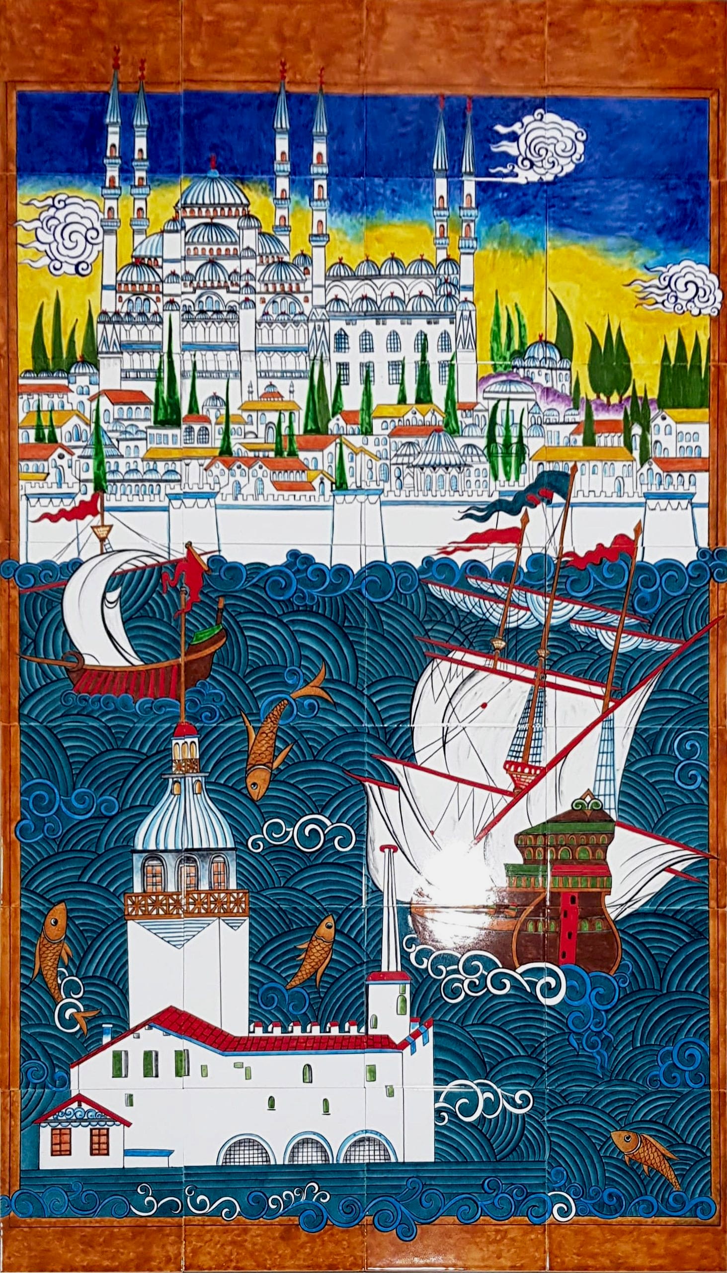 80x140 Cm ED 683 İstanbul Sahnesi Çini Pano