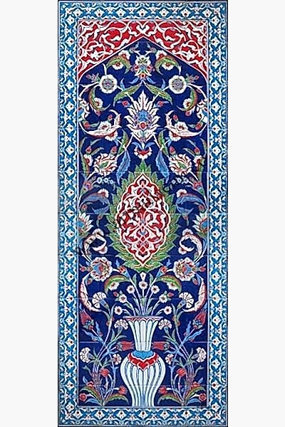 80x200 Cm ED 643 Zeminli Saksı Desenli El dekoru Çini Pano