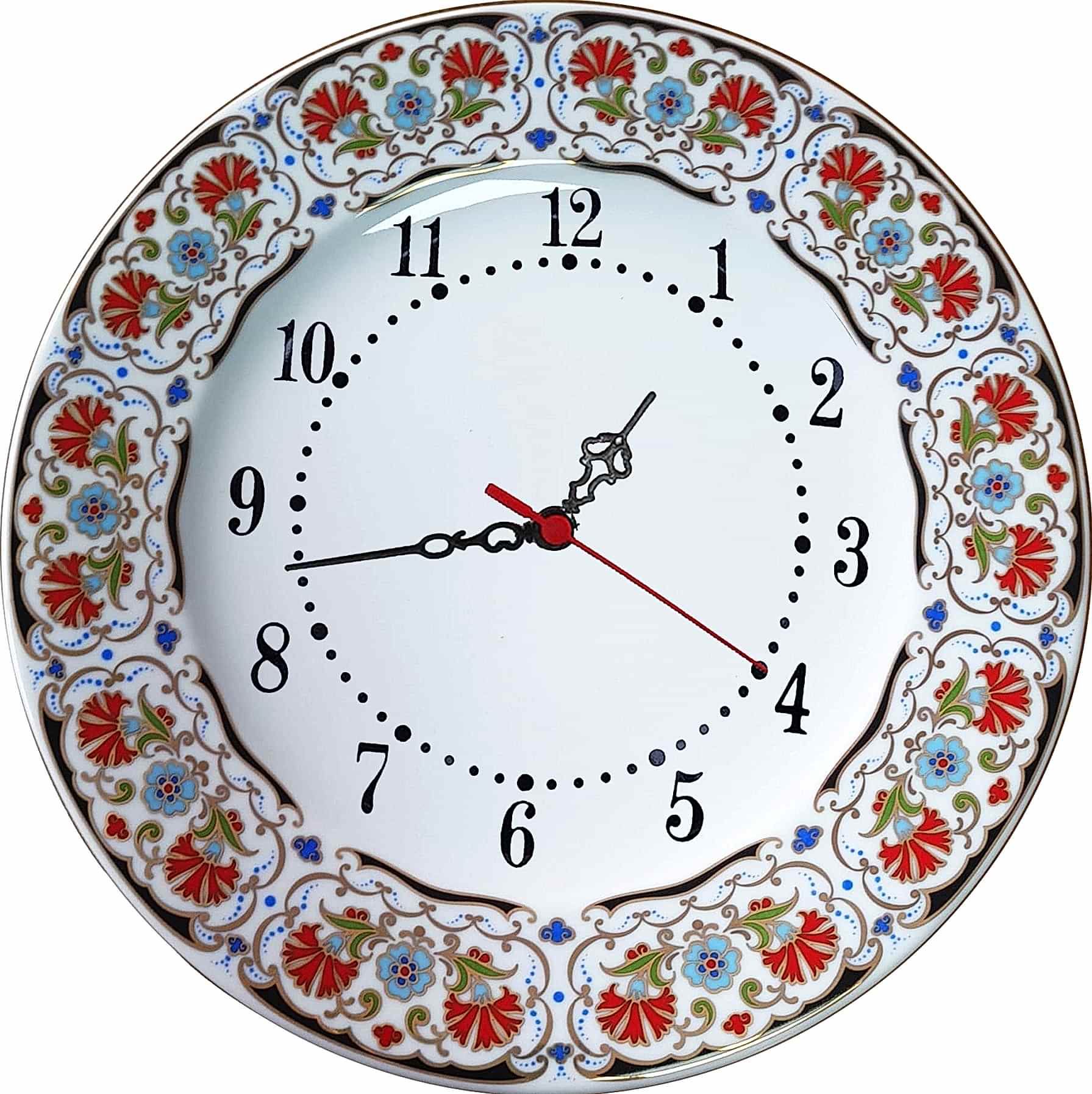 PRT 131 25 Cm Siyah Altın Yaldızlı karanfil Desenli Porselen Çini saat