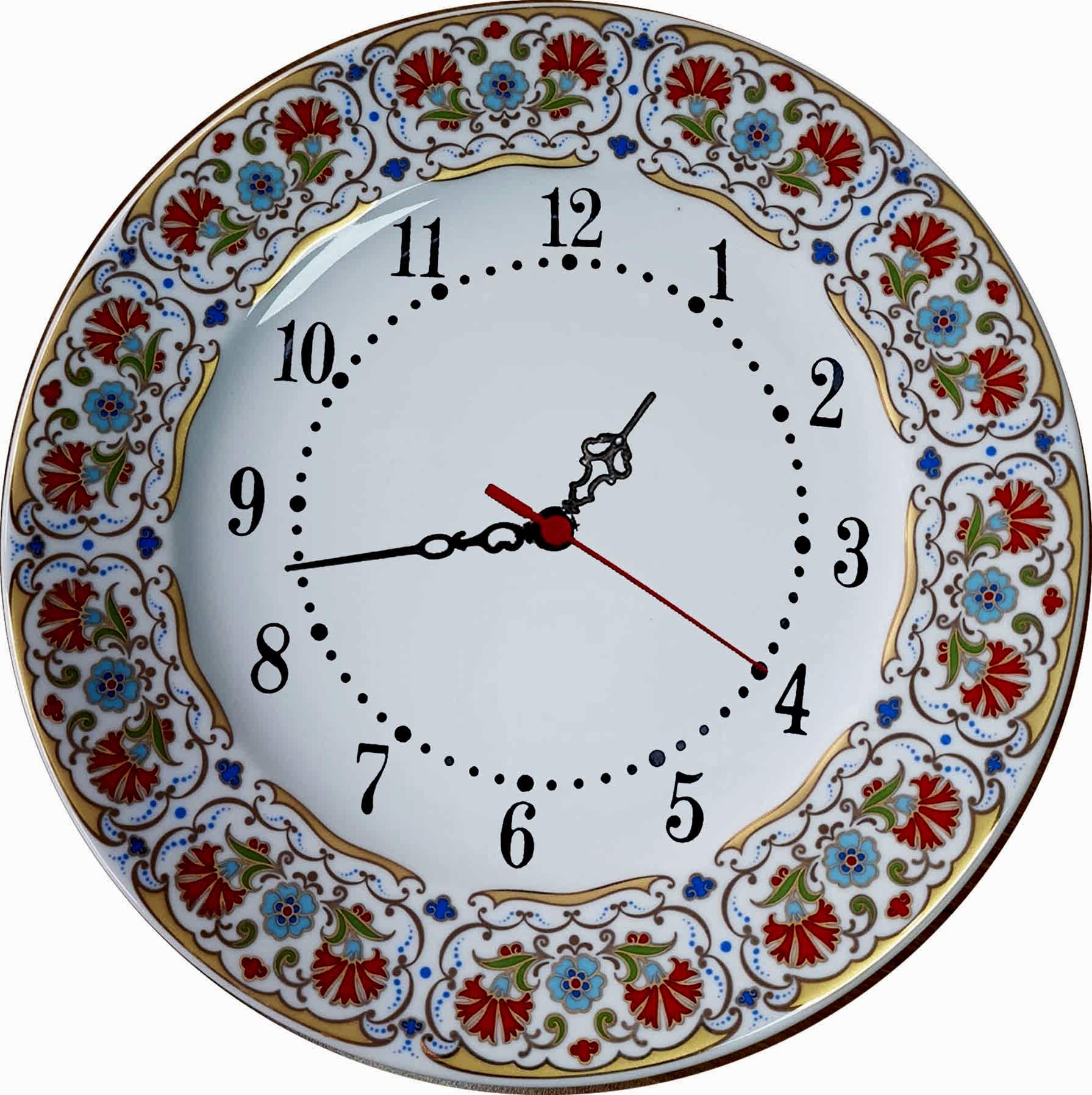PRT 132 25 Cm Sarı Altın Yaldızlı karanfil Desenli Porselen Çini saat