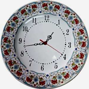 PRT 134 25 Cm Maviı Altın Yaldızlı karanfil Desenli Porselen Çini saat