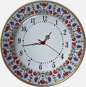 PRT 141 25 Cm Sarı Altın Yaldızlı Lale karanfil Desenli Porselen Çini saat