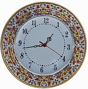 PRT 62 25 Cm Sarı  Altın Yaldızlı Lale karanfil Desenli  Porselen  Çini saat